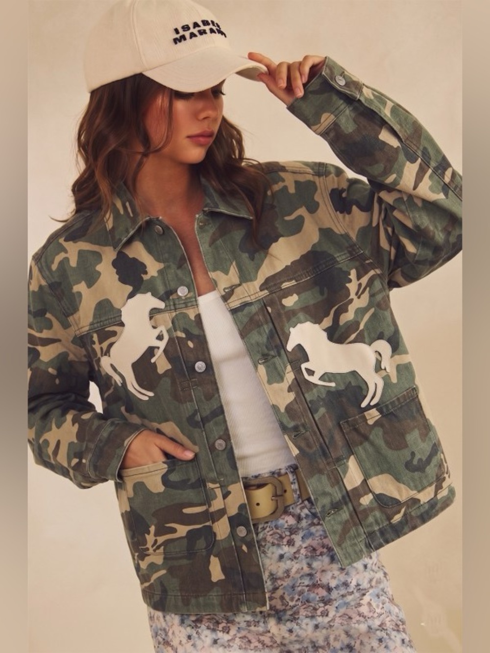 Camo horse embroidered vintage western boho equestrian boho denim coat jacket